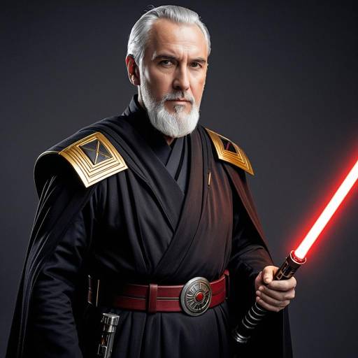 Elderly Man in Count Dooku Cosplay with Red Lightsaber