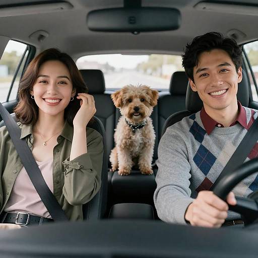 Joyful Ride with a Happy Couple and Dog
