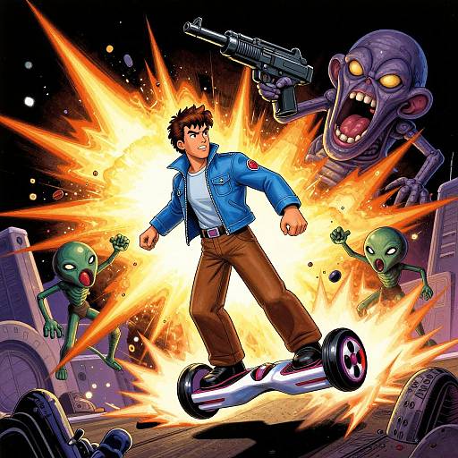 90s Manga Hoverboard Battle Scene