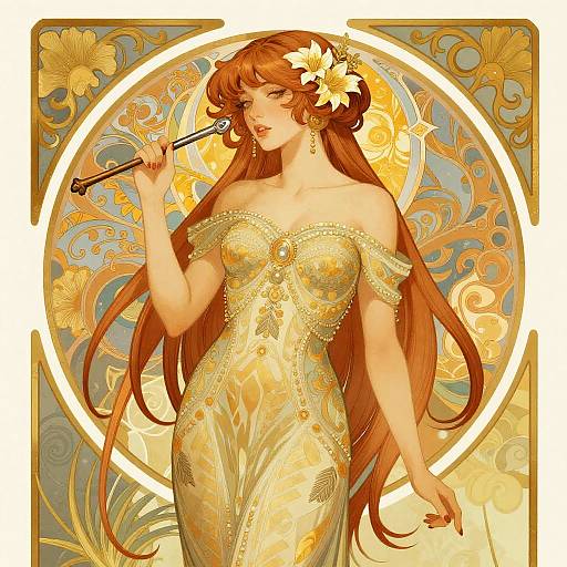 Erotic Art Nouveau Woman Illustration