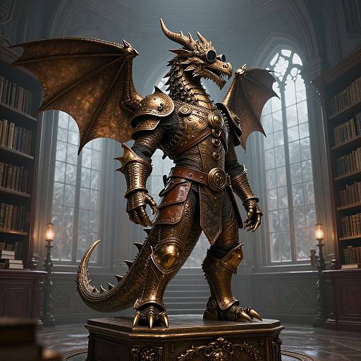 Steampunk Bronze Dragon in Ancient Library