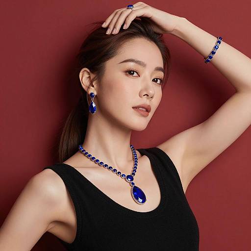 Elegant Woman with Blue Gemstone Accents