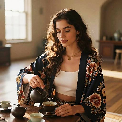 Boho-Chic Woman Tea Service Sunrise