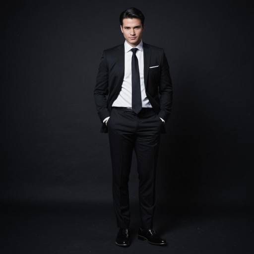 Man in Formal Dark Suit with Stern Expression