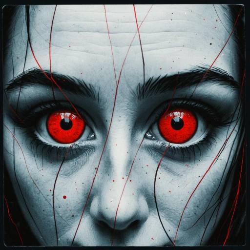 Close-up of woman with glowing red eyes