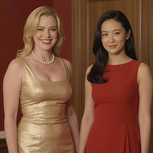 Two Women in Elegant Dresses Holding Hands