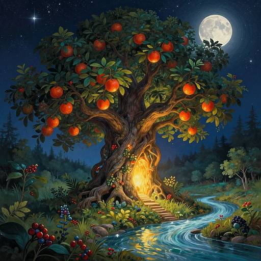 Enchanted Ancient Tree at Night