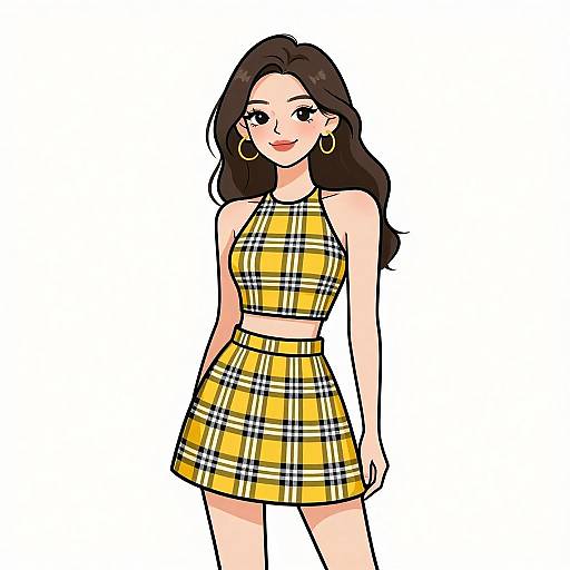 Smiling Woman in Yellow Black Plaid