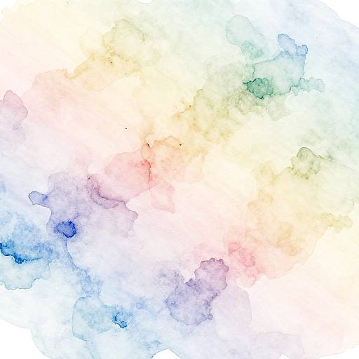 Abstract watercolor painting with a gradient blend of yellow, pink, blue, and green hues, creating a soft, fluid, and textured effect.