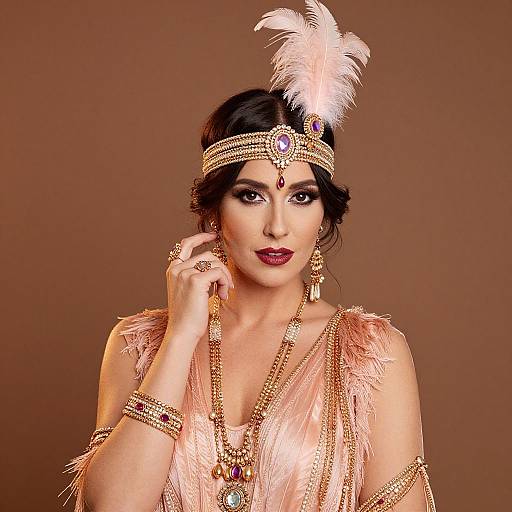 Elegant 1920s Feather Headdress Woman