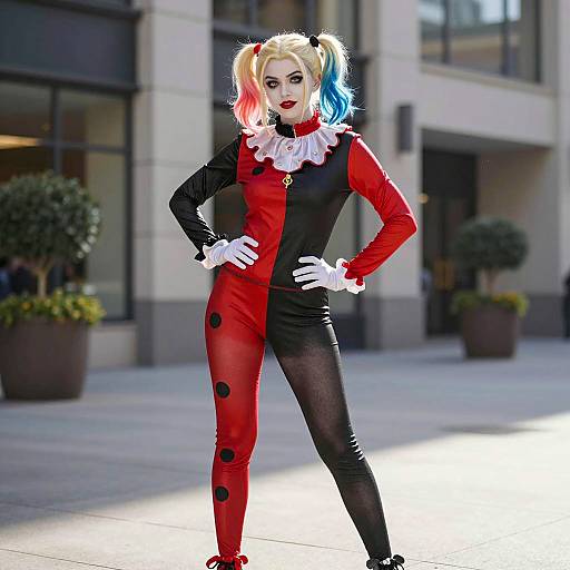 Harley Quinn Cosplayer in Jester Costume