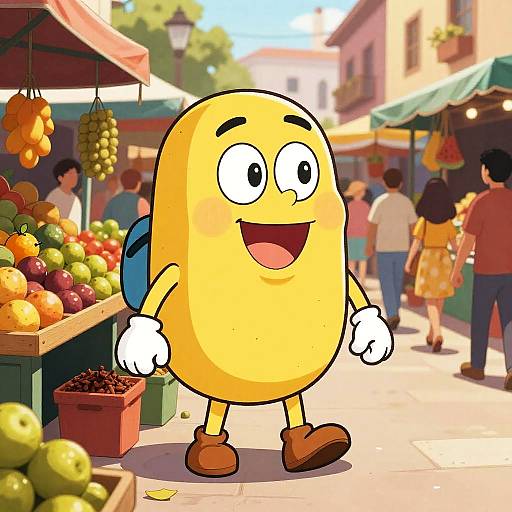 Vibrant Cartoon Street Market Scene