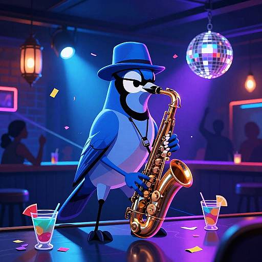 Jazzy Blue Jay in Neon Blues Bar