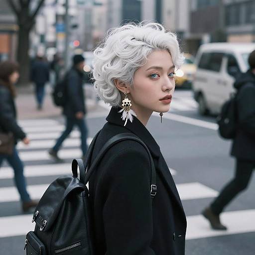 Elegant Girl Crossing Tokyo Road in Winter