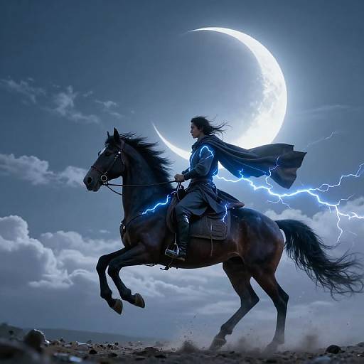 Lightning Rider Under Crescent Moon