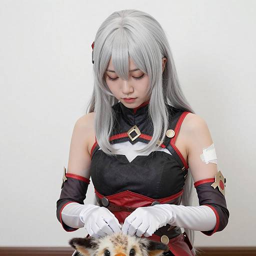 Cosplay Woman with Silver Hair and Creature