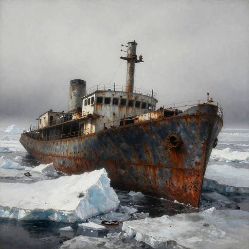 Charcoal Steamshipwreck Amid Polar Ice