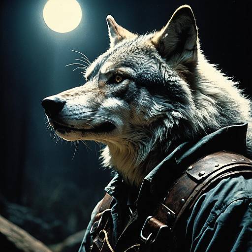 Portrait of Wolf Ranger Under Full Moon