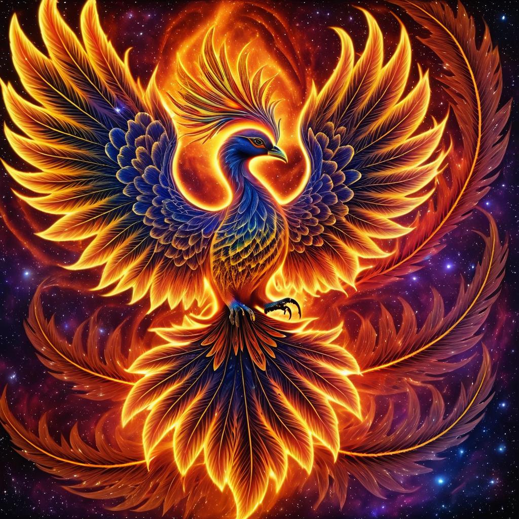 Psychedelic Phoenix in Cosmic Nebula