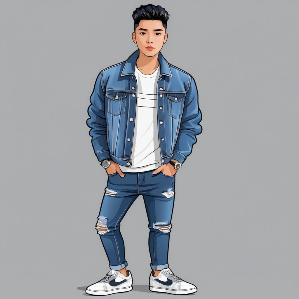 Stylish Young Asian Man Cartoon Illustration