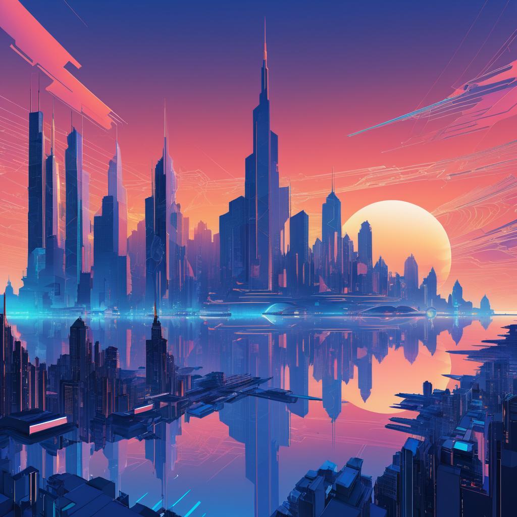 Futuristic City Skyline at Sunset