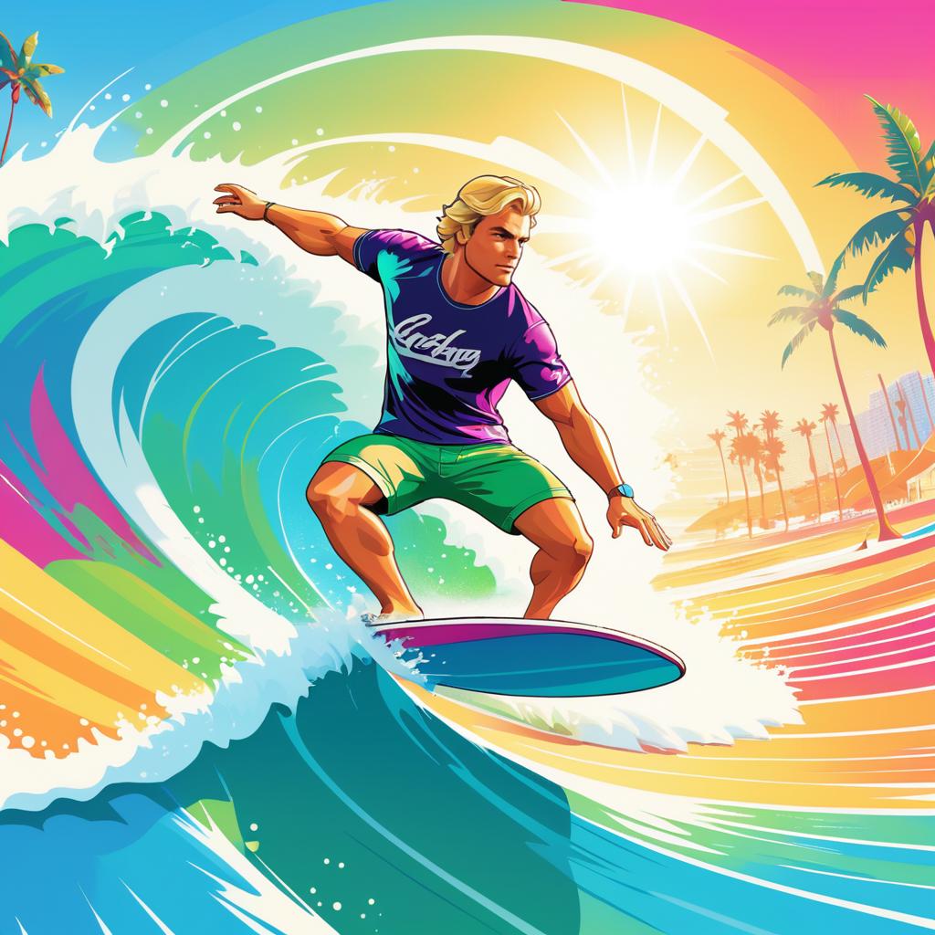 Dynamic Surfer Dude in Vibrant Style