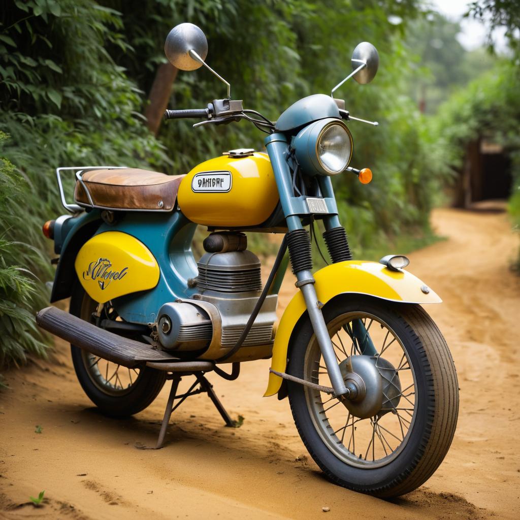 Charming Vintage Yellow Moped on Path