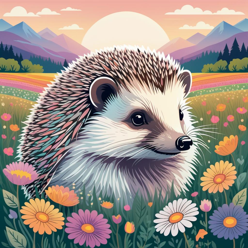 Colorful Hedgehog in Flower Field Art