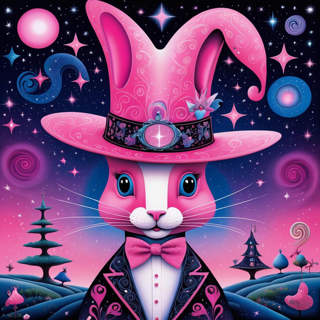 Surreal Pink Rabbit Under Starry Sky