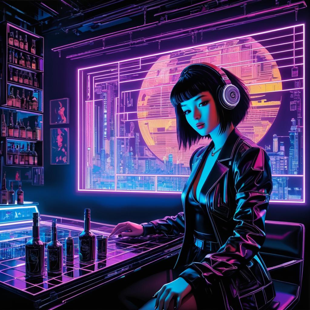 Futuristic London Whiskey Club in Cyberpunk Style