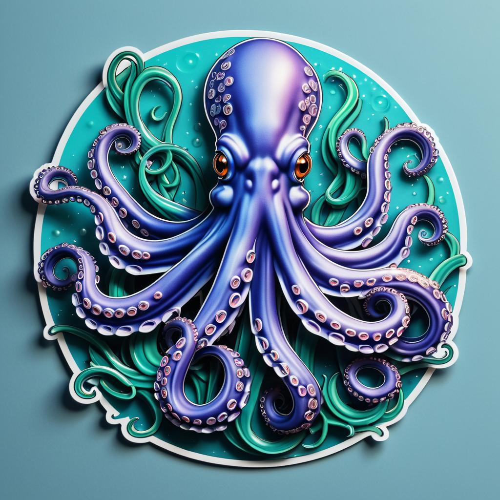 Realistic 3D Octopus Sticker Design