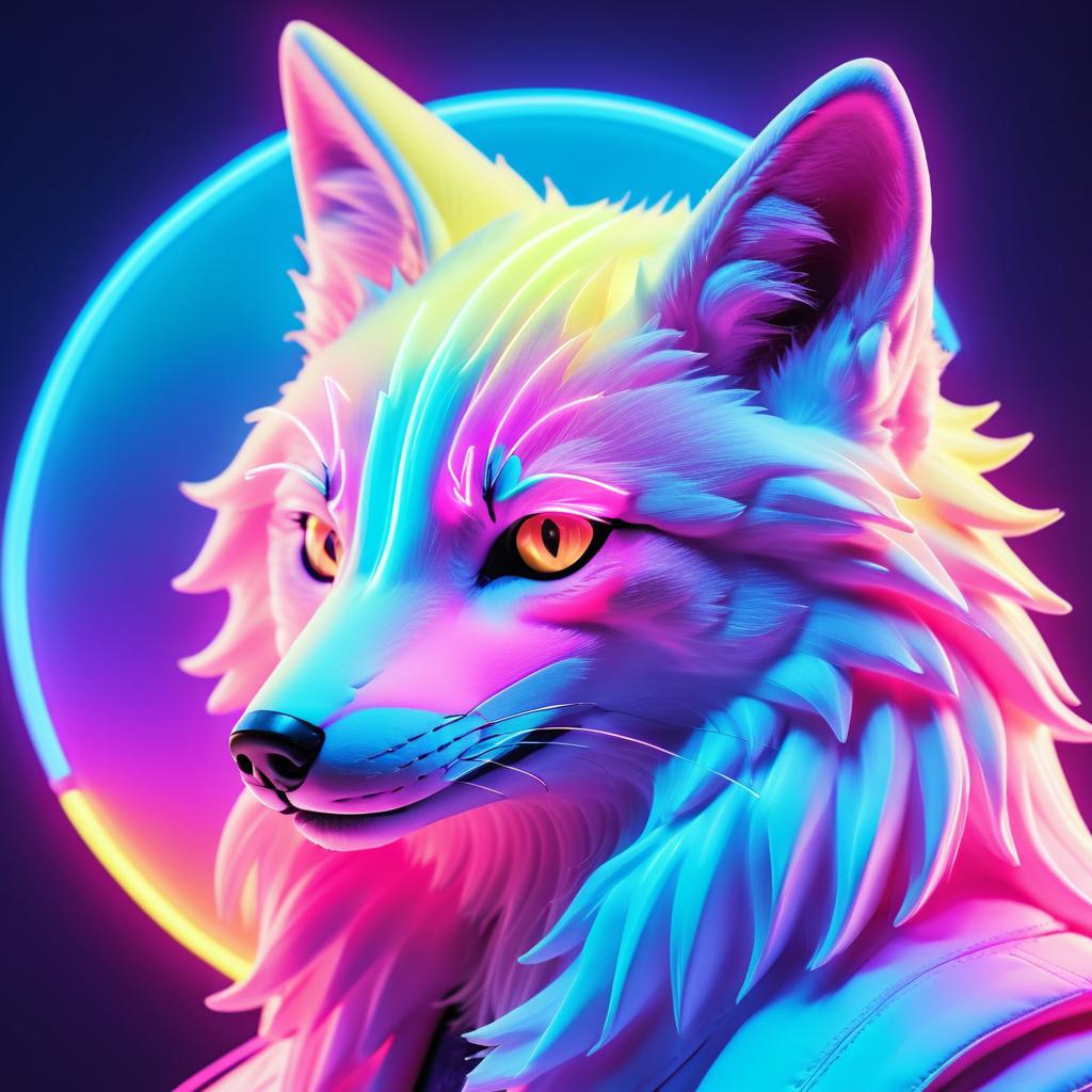 Retro Light-colored Fox in Neon Style