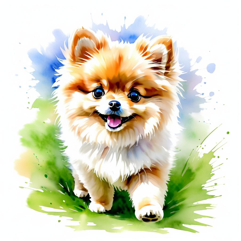 Whimsical Watercolor Pomeranian Puppy