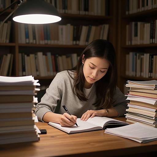 Young Woman Studying in Library