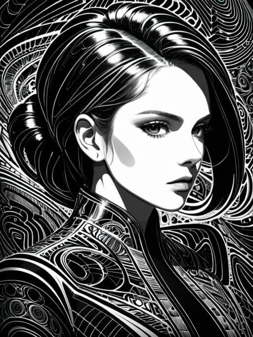 Monochrome Portrait of Woman in Futuristic Jacket