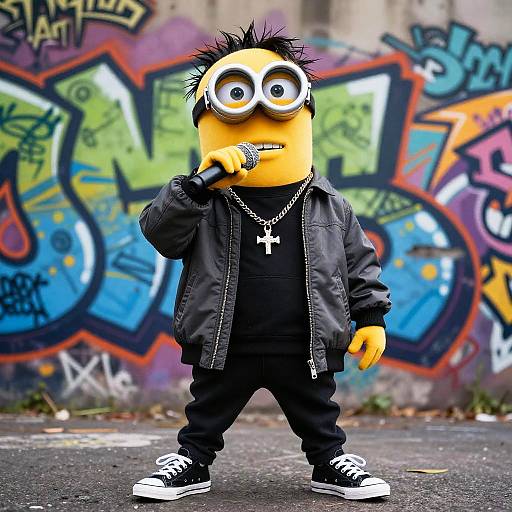 Confident Midget Rapper with Graffiti