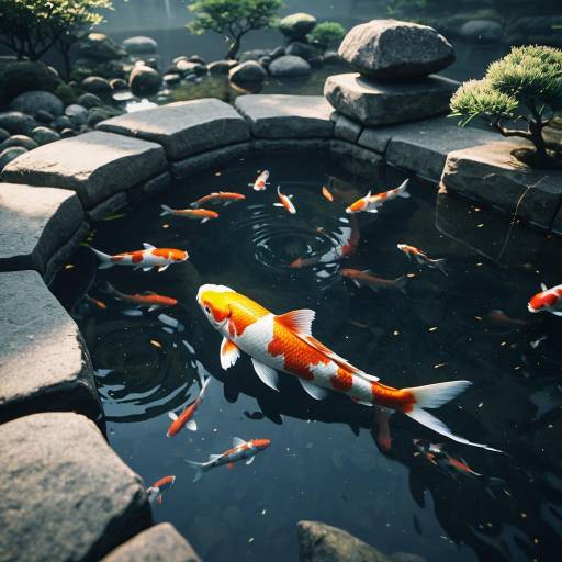 Koi Fish in Zen Stone Pond