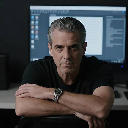 Focused Tech Portrait with Blue Screen