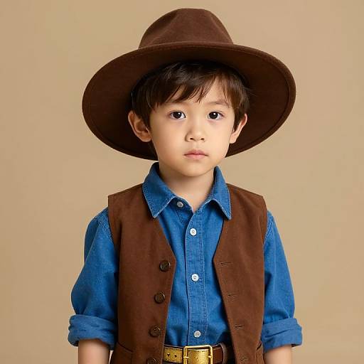 Boy in Blue Shirt and Brown Hat