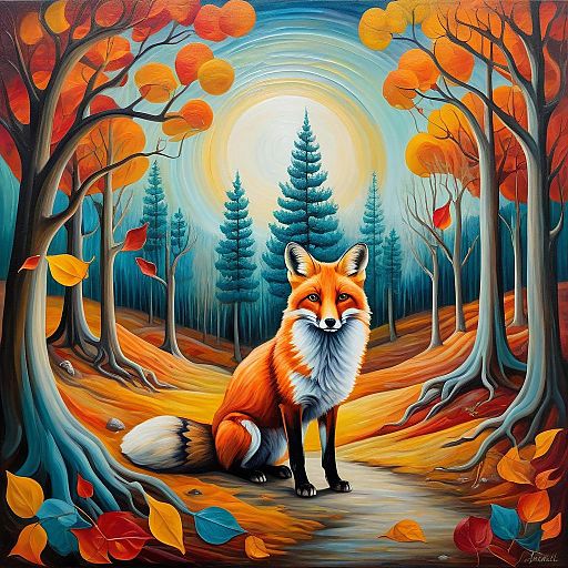 Dreamy Fox in Surreal Autumn Forest Dreamy Fox in Surreal Autumn Forest