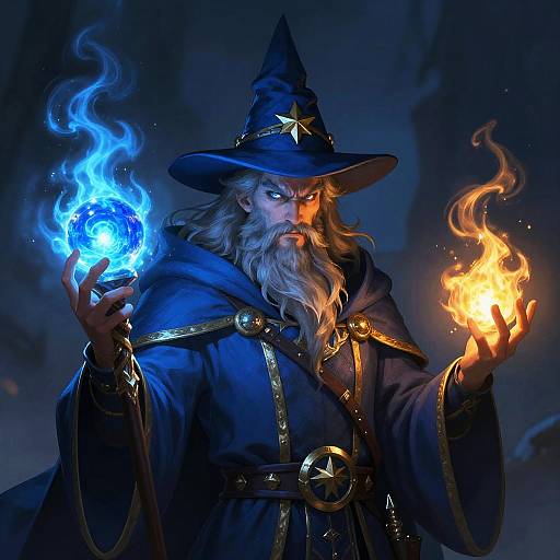 Fierce Blue Wizard Digital Illustration