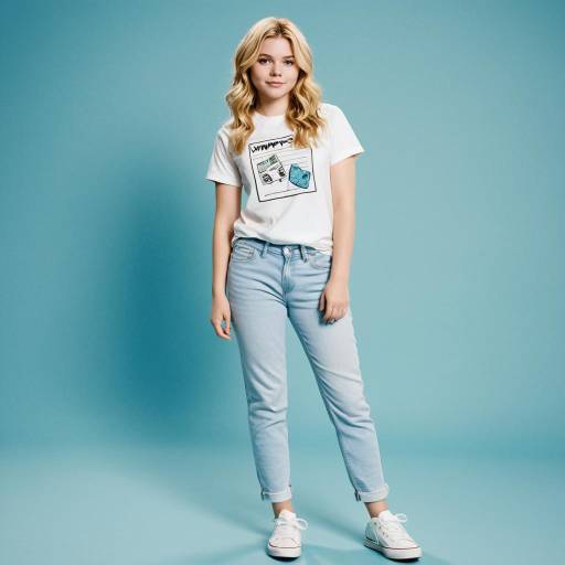 Teenage Girl in Casual Outfit Standing Against Blue Background