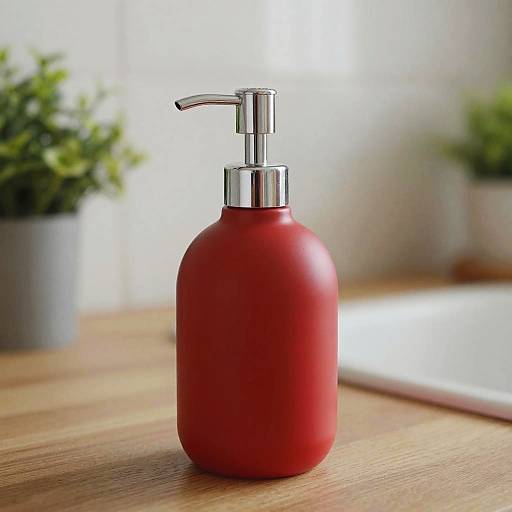 Vibrant Red Soap Dispenser Scene