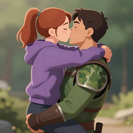 Young Couple Kissing Embrace