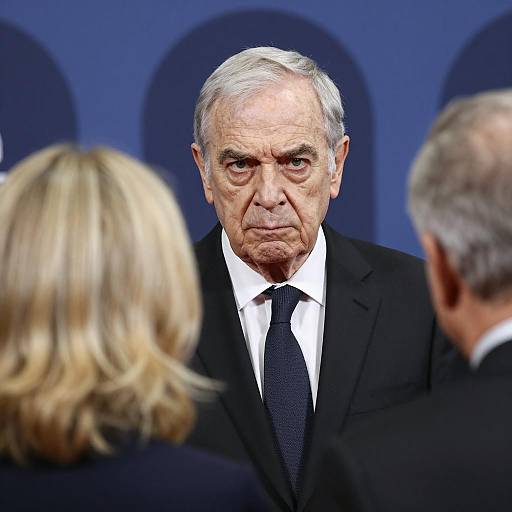 Elderly Man in Black Suit with Stern Expression