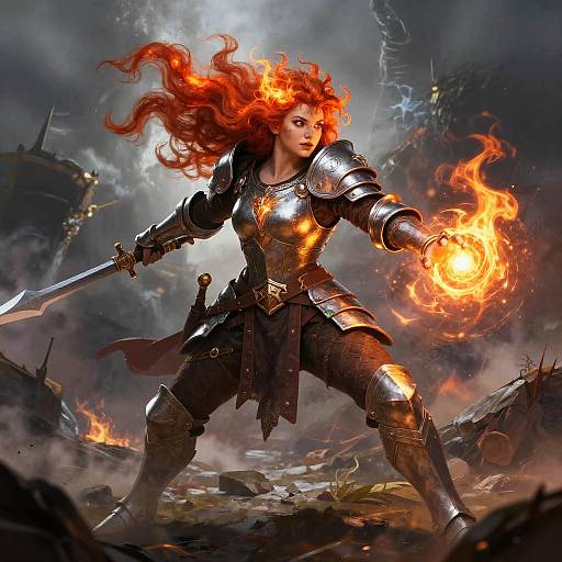 Fiery Redhead in Fantasy Armor