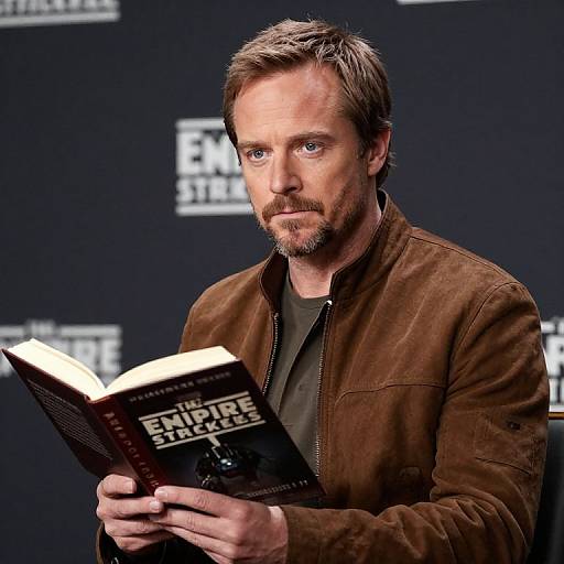 Photograph of a serious-looking, bearded man with short brown hair, wearing a brown suede jacket, holding 