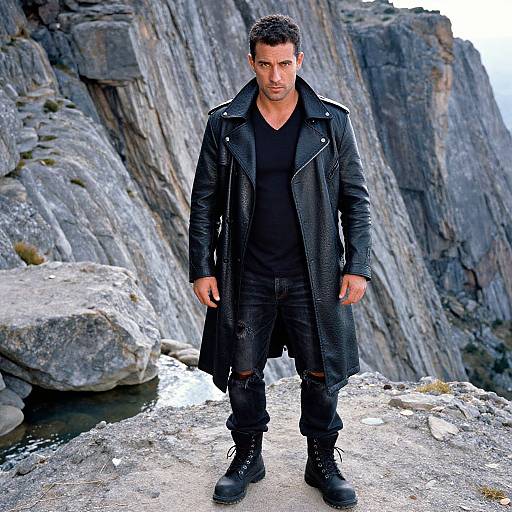 Biker Style Man on Jagged Cliffs