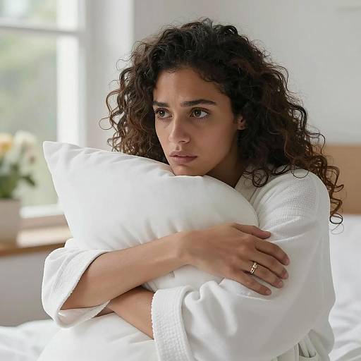 Contemplative Woman with White Pillow