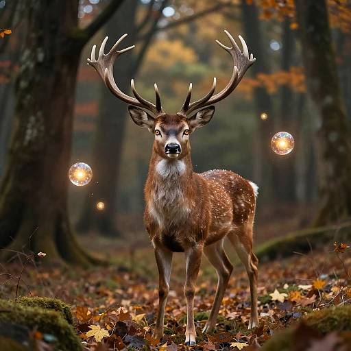 Forest Guardian Deer Spirit with Magical Orbs